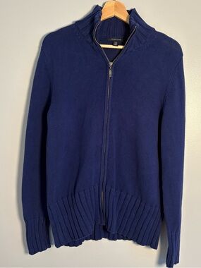 Lands' End Women's Blue Heavy Knit Zip Front Cardigan Sweater 100% cotton-Large